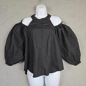 Jonathan Simkhai Black Designer Off Shoulder Cut Out Balloon Sleeve Josie Blouse